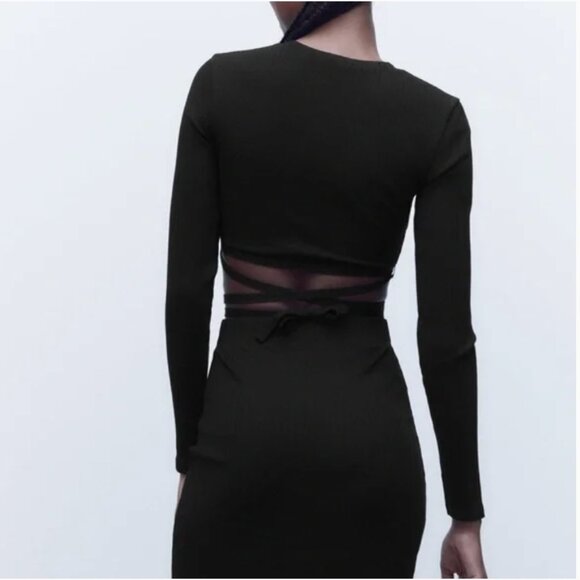 ZARA Ribbed Criss-cross Waist Tie Crop Top,  Black S NWT - Picture 3 of 7